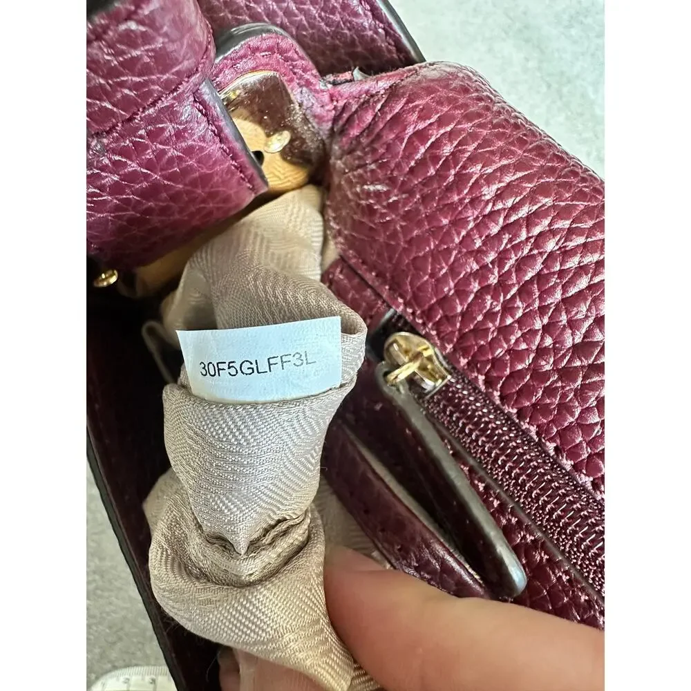 Michael Kors Lila Large Shoulder Flap Bag Burgundy Pebbled Leather Patent Stripe